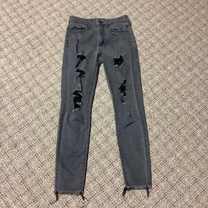 AERO Aeropostale High Rise Black Washed Distressed Stretch Skinny Jeans Size 2